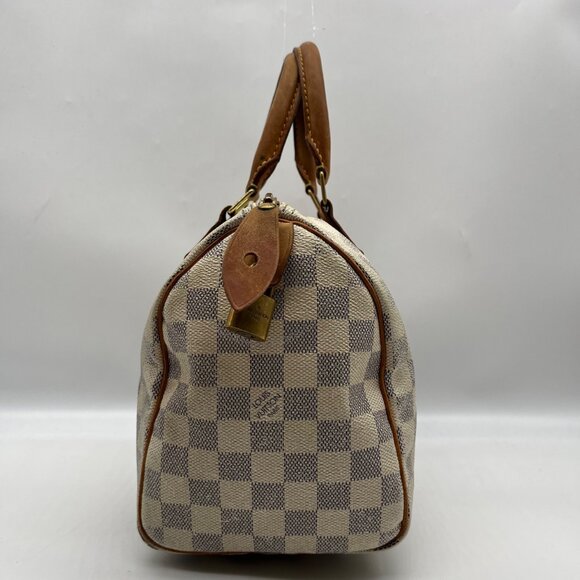 Louis Vuitton Ivory & Blue Canvas Speedy 25 Damier Azur Satchel With Wallet Set - Picture 3 of 12